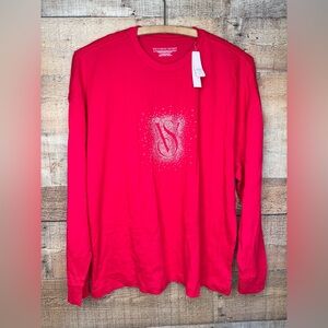 Victoria's Secret Womens Sleep Lounge Top Small Red Bling Long Sleeve NWT